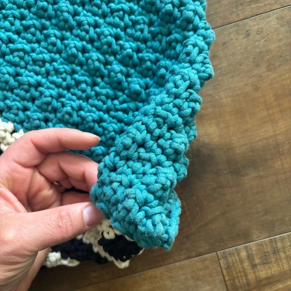 Handmade Danbury Rectangle Wheat Stitch Teal Black Crochet Colorblock Bag Purse